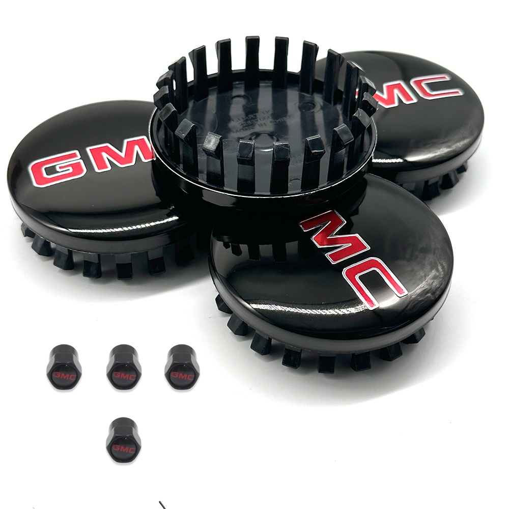 4PCS 2014-2020 Sierra Yukon Denali Plastic 83mm Wheel Center Caps Black Red GMC 