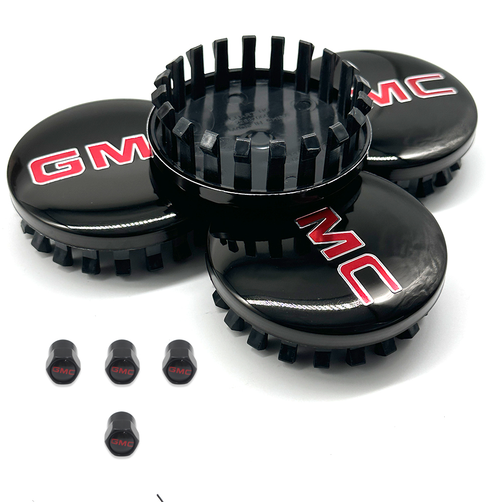 4PCS 2014-2020 Sierra Yukon Denali Plastic 83mm Wheel Center Caps Black Red GMC 