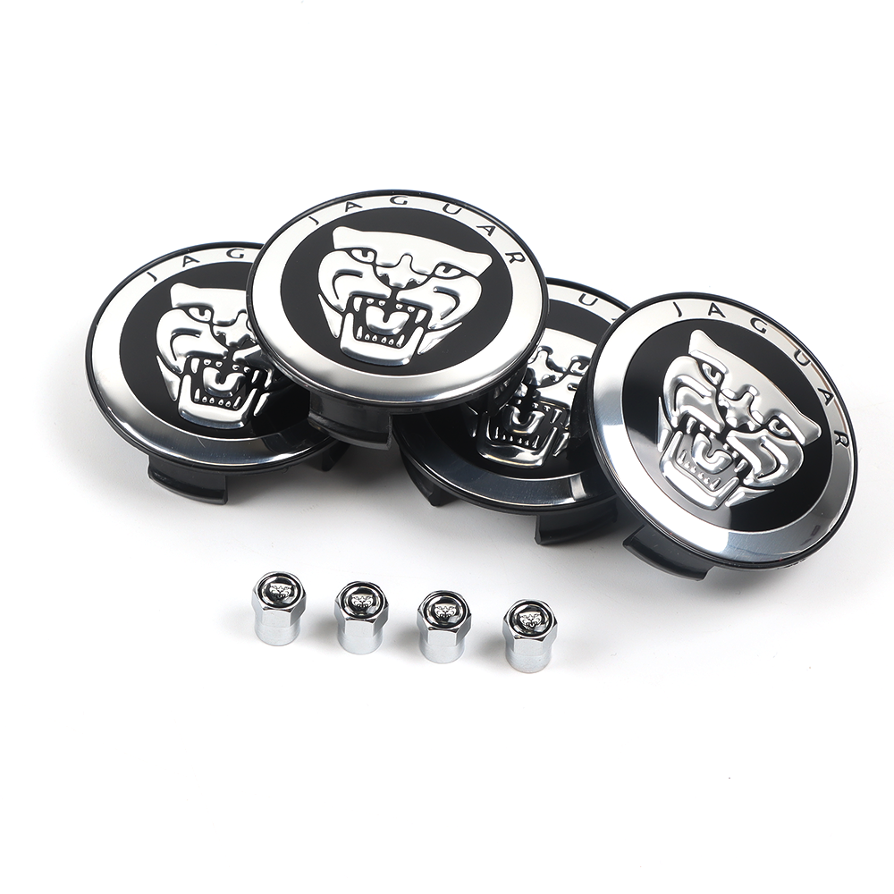 4Pcs 2010-2023 XJ XJR F-Type XF XE F-PACE I-PACE Wheel Center Caps 59mm Black Chrome Set Jaguar Rim Hub Center Cap w/Valve cap