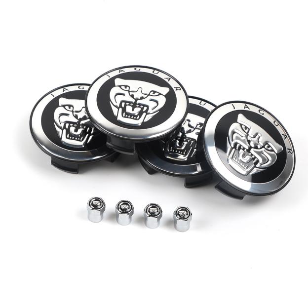 4Pcs 2010-2023 XJ XJR F-Type XF XE F-PACE I-PACE Wheel Center Caps 59mm Black Chrome Set Jaguar Rim Hub Center Cap w/Valve cap