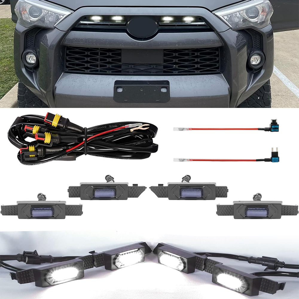 4PCS 2020-2024 4Runner ABS Plastic Front Grill LED Lights White Toyota
