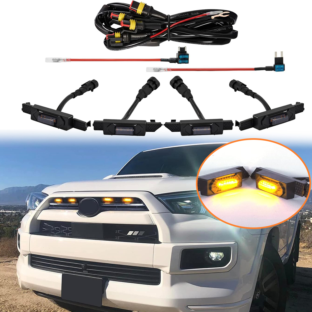 4PCS 2020-2024 4Runner ABS Plastic Front Center Grill LED Lights Amber Toyota