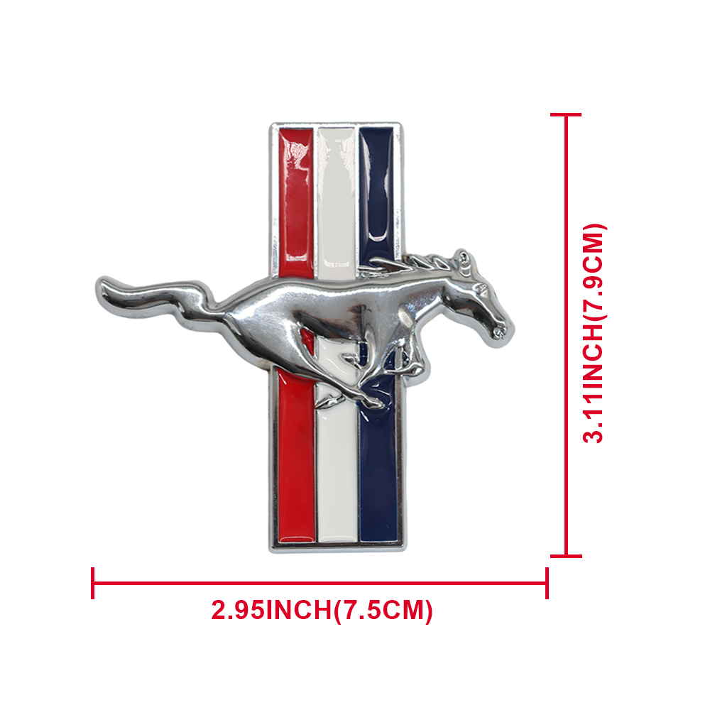 Ford Mustang GT Side Fender Running Horse Emblems Badges Nameplate 3D Stickers Decals Chrome Blue Red White 2PCS SET  