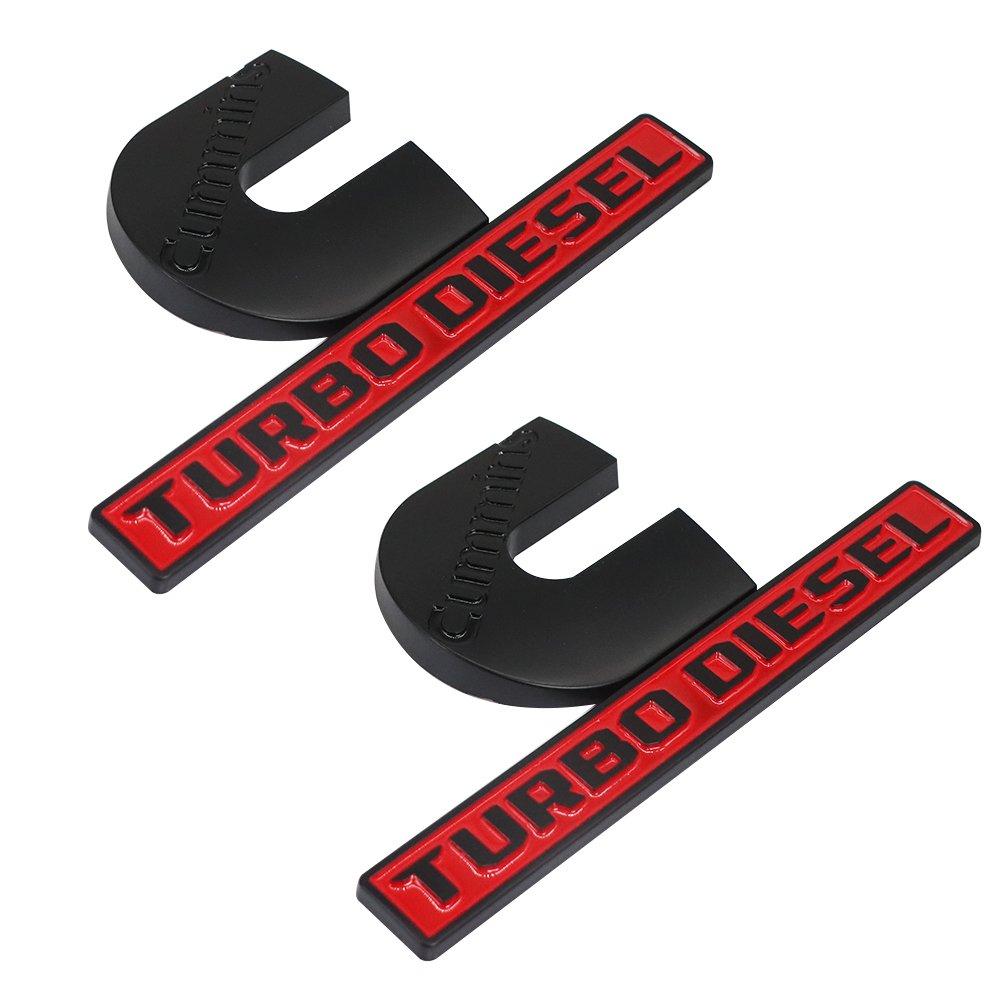 Dodge RAM 2500 3500 Side Fender Cummins Turbo Diesel Emblems Badges Left & Right Nameplates Black Red SET OF 2