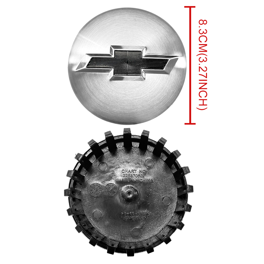 4X 83mm (3.25") Matte Chrome Wheel Center Caps with Black Bowtie for Chevrolet Silverado 1500 Tahoe Suburban