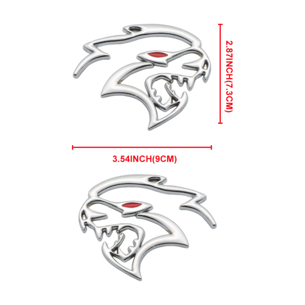 2PCS SRT Hellcat Devil Cat Charger Challenger Durango Red Eye Side Fender Badge 3D Chrome Red Dodge 68394607AB
