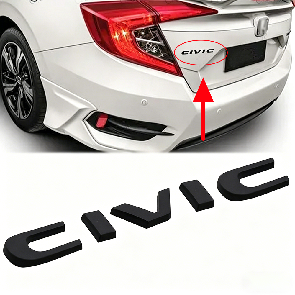1Pcs 2015-2021 Civic ABS Plastics Rear Adhesive Letter Matte Black Honda 75722-TBA-A00