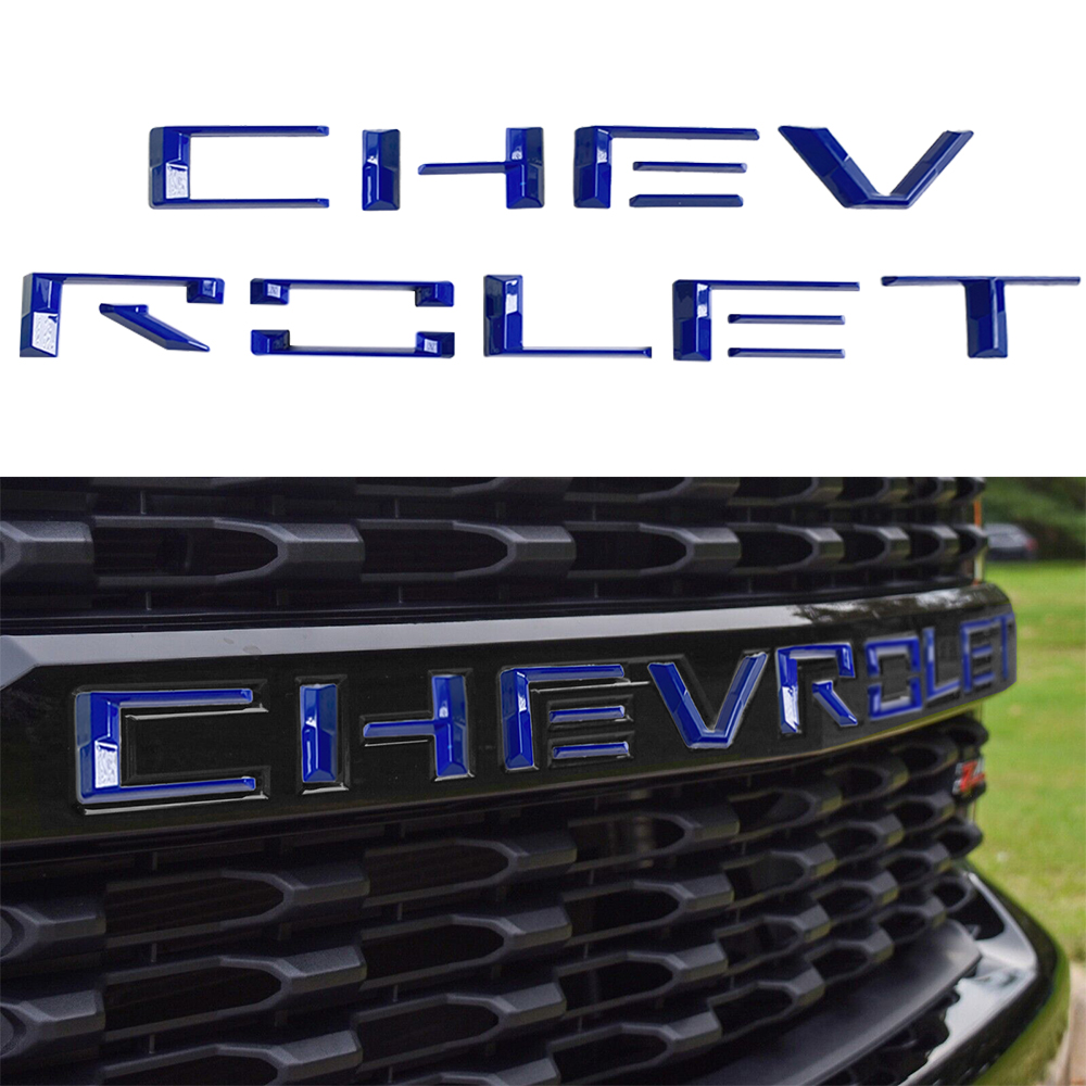 2019-2021 Silverado 1500 Plastic Front Grille Insert Letter Gloss Blue Chevrolet