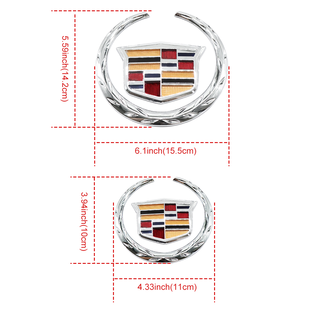 2Pcs Escalade SRX CTS CT6 ATS DTS Plastic Front Grille Rear Emblem Chrome Cadillac