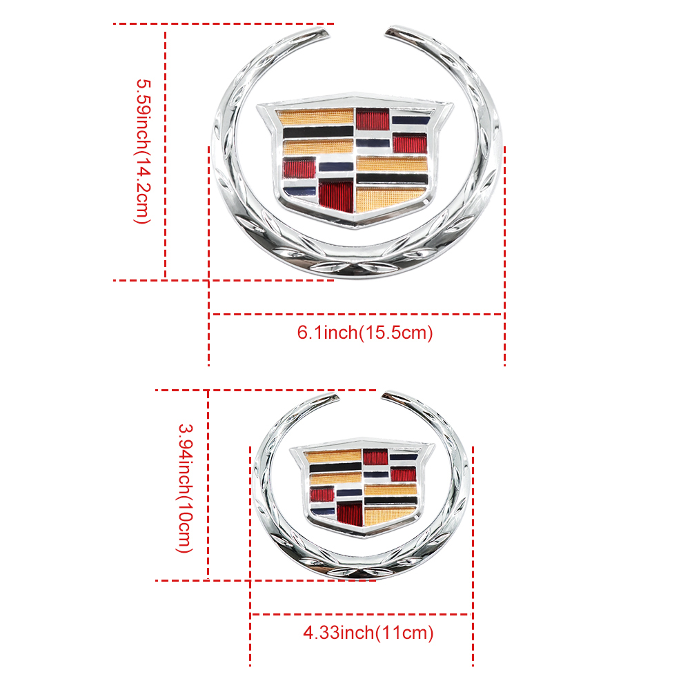 2Pcs Escalade SRX CTS CT6 ATS DTS Plastic Front Grille Rear Emblem Chrome Cadillac