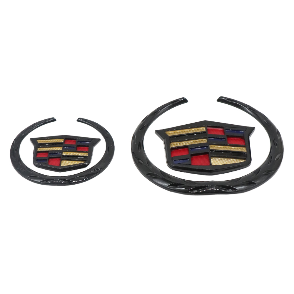2Pcs Escalade SRX CTS CT6 ATS DTS Plastic Front Rear Emblem Colored Black Cadillac