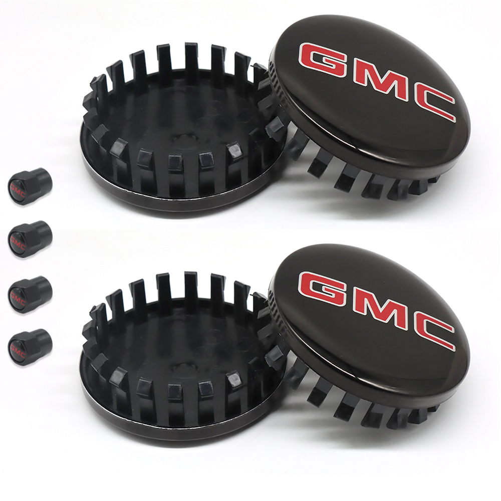 4PCS 2014-2020 Sierra Yukon Denali Plastic 83mm Wheel Center Caps Black Red GMC 