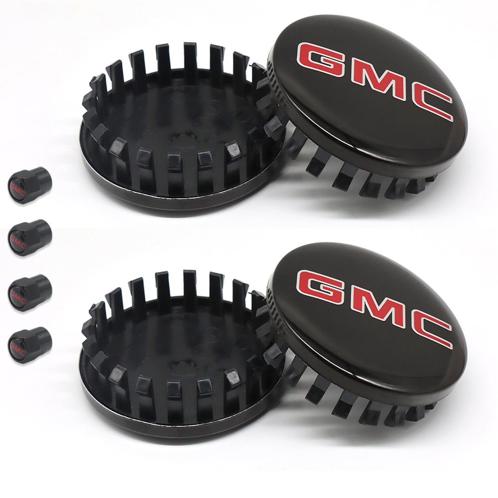 4PCS 2014-2020 Sierra Yukon Denali Plastic 83mm Wheel Center Caps Black Red GMC 