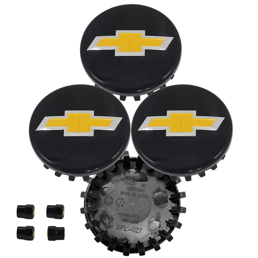 4PCS 2014-2020 Suburban Silverado Tahoe Plastic 83mm Wheel Center Hub Caps Black Yellow Chevrolet 