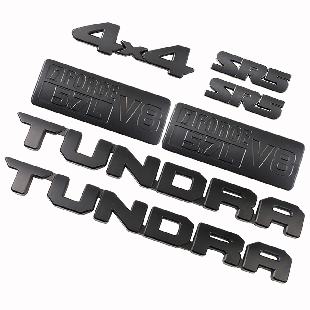 7PCS 2014-2021 TUNDRA ABS SR5 I-Force 5.7L V8 Blackout 4X4 3D Overlay Badge Matte Black Toyota PT948-34181-02