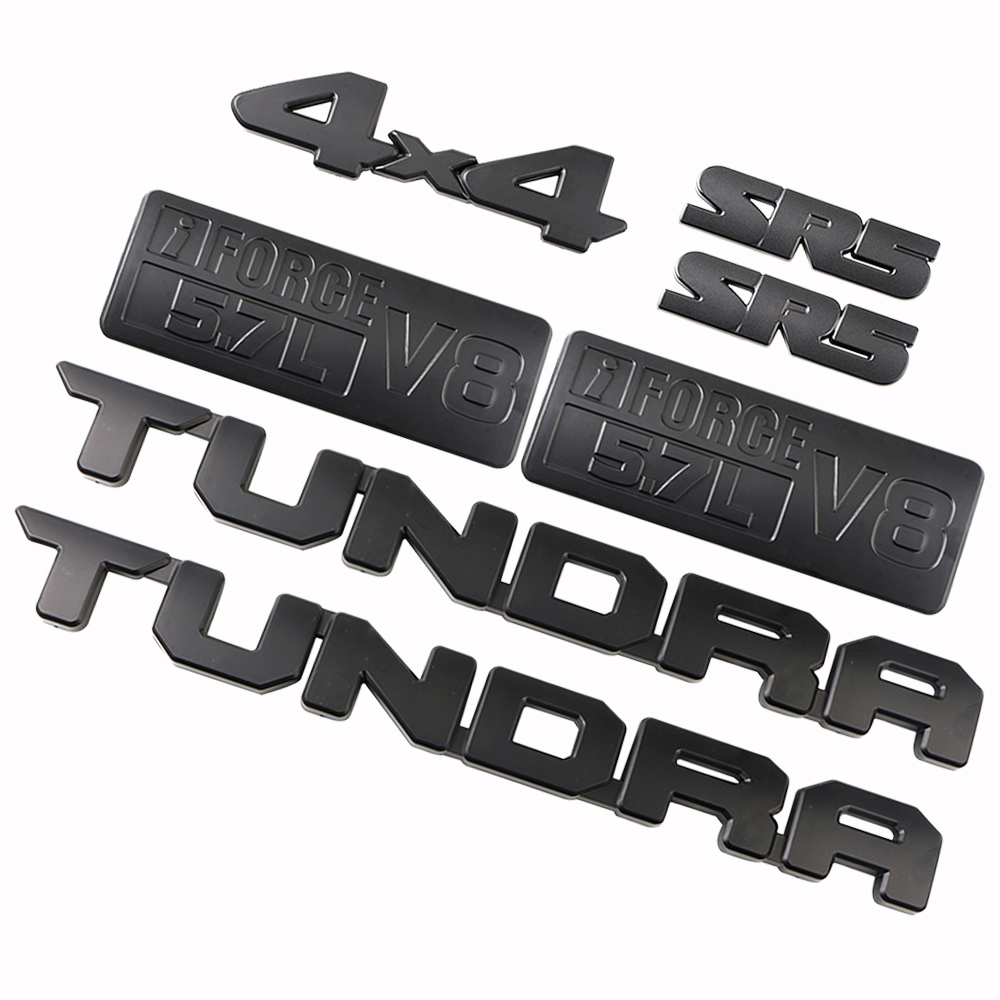 7PCS 2014-2021 TUNDRA ABS SR5 I-Force 5.7L V8 Blackout 4X4 3D Overlay Badge Matte Black Toyota PT948-34181-02
