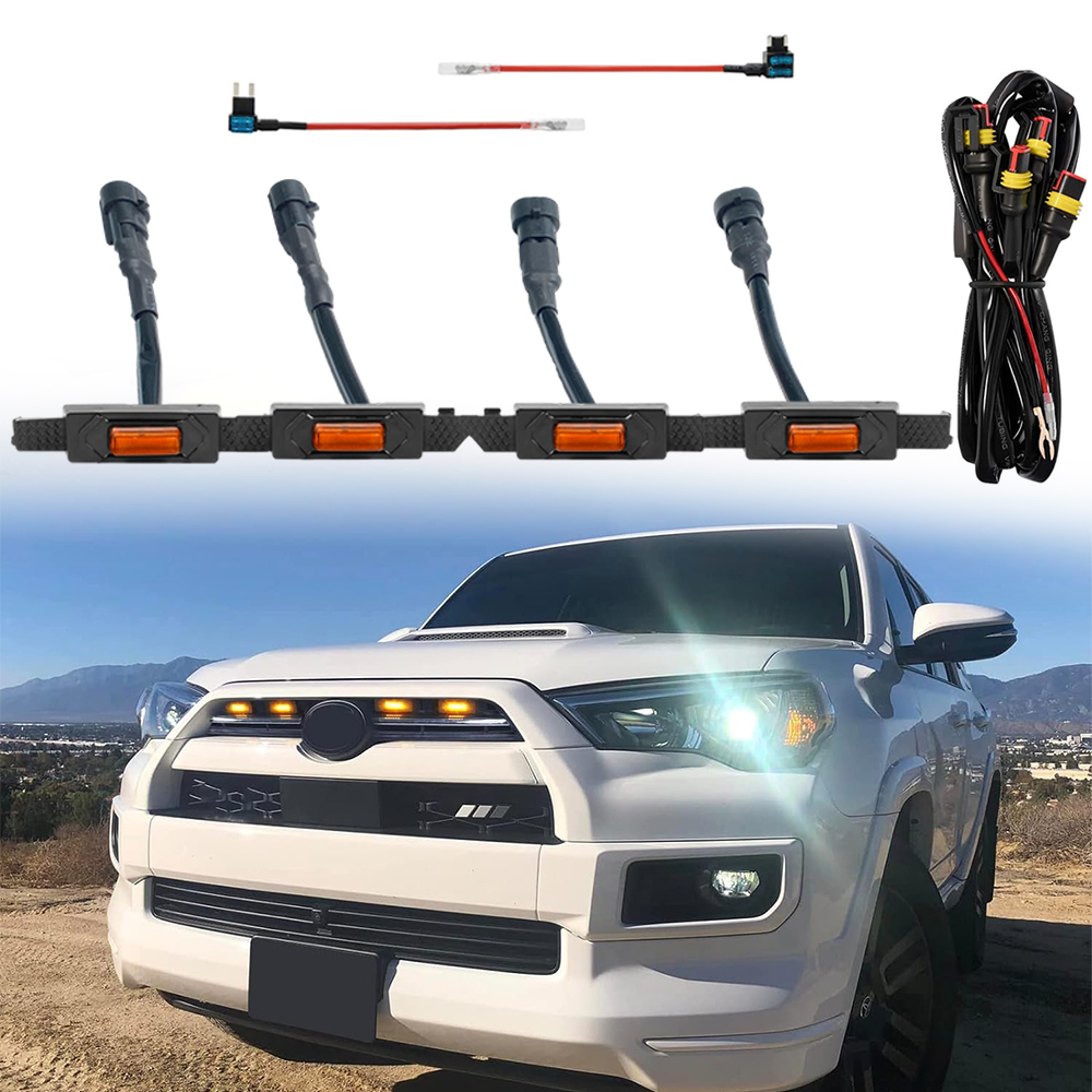 4PCS 2020-2024 4Runner ABS Plastic Front Center Grill LED Yellow shell yellow Lights Toyota