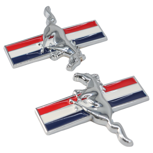 Ford Mustang GT Side Fender Running Horse Emblems Badges Nameplate 3D Stickers Decals Chrome Blue Red White 2PCS SET  