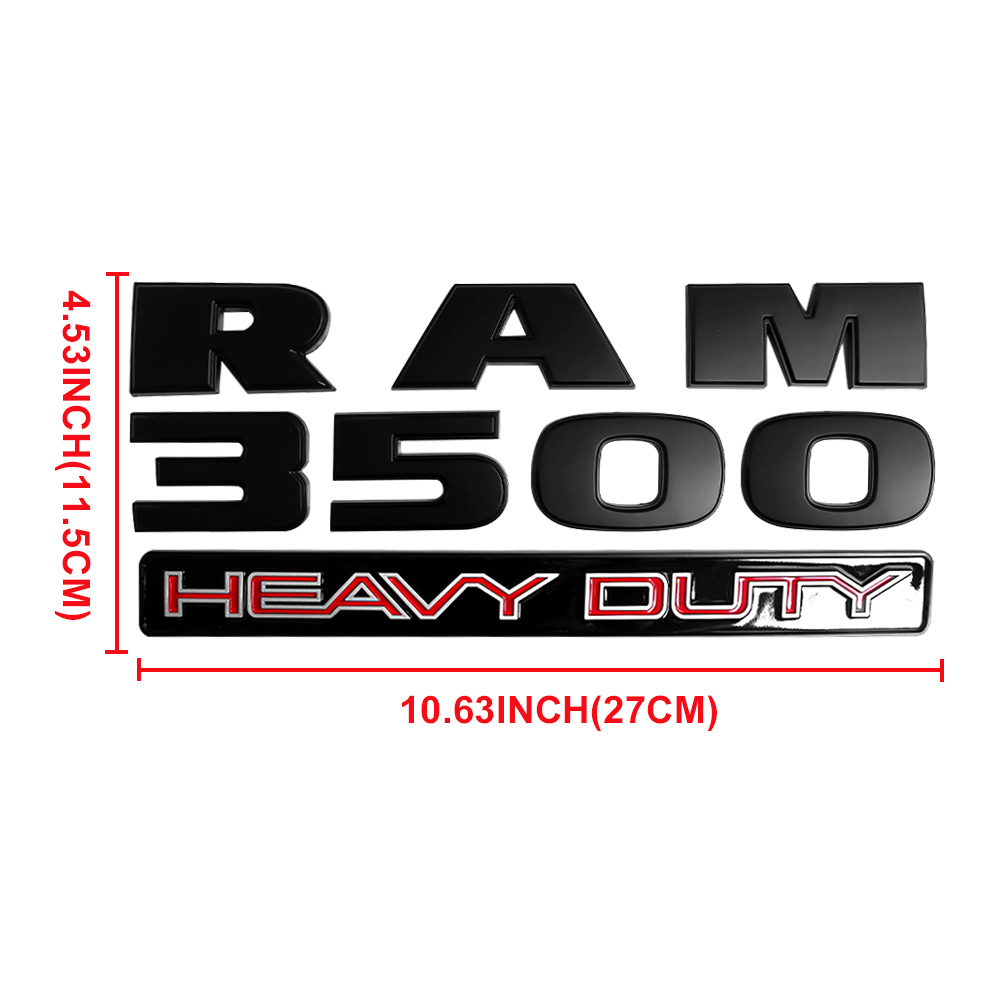 Dodge RAM 3500 2011-2018 Emblem Badges Nameplate RAM 3500 HEAVY DUTY 4X4 Cummins Turbo Diesel Matte Black Red 5PCS SET