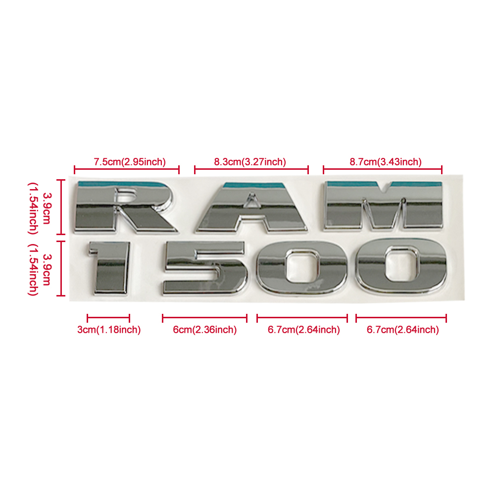 Dodge RAM 1500 2013-2018 Emblem Badge Ram 1500 5.7 Liter HEMI 3D Sticker Decal Matte Black Red 4PCS SET