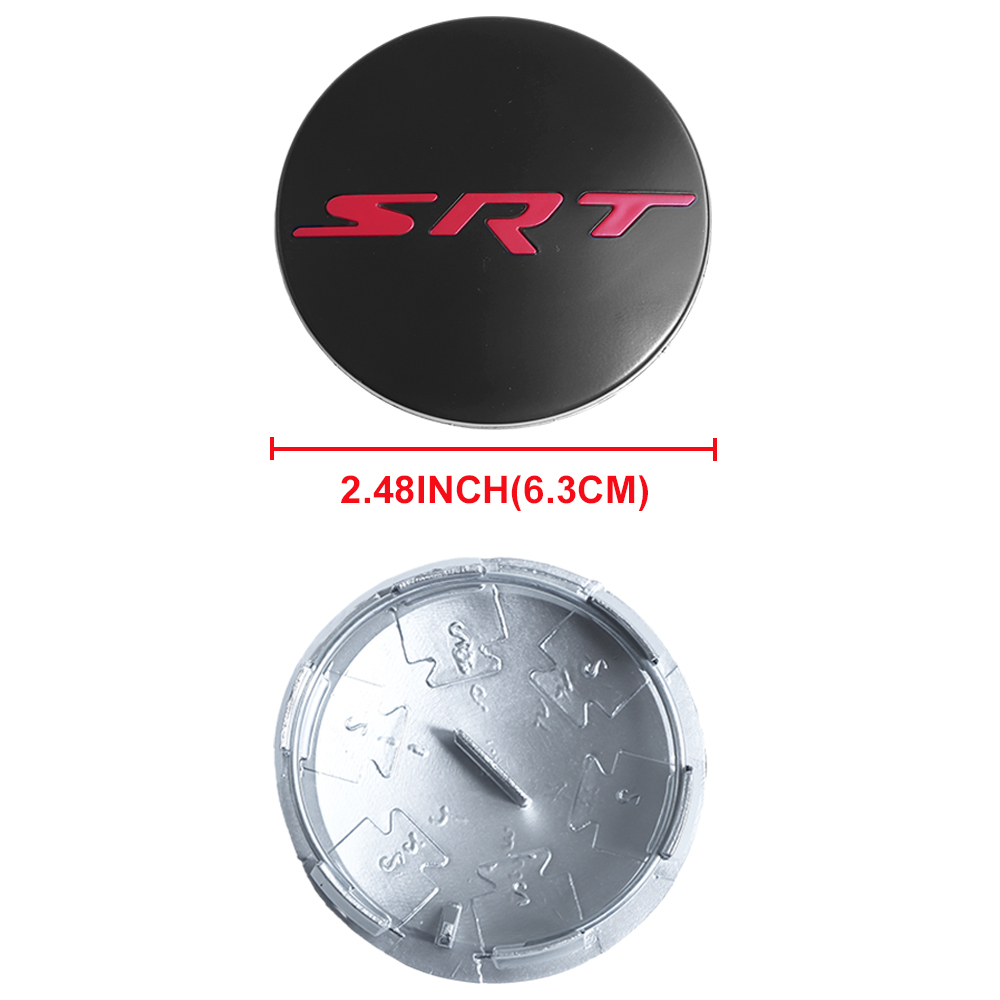 63MM Dodge Charger Challenger SRT Wheel Center Caps SRT 2011-2022 Rim Center Cover Black Red 4PCS SET 