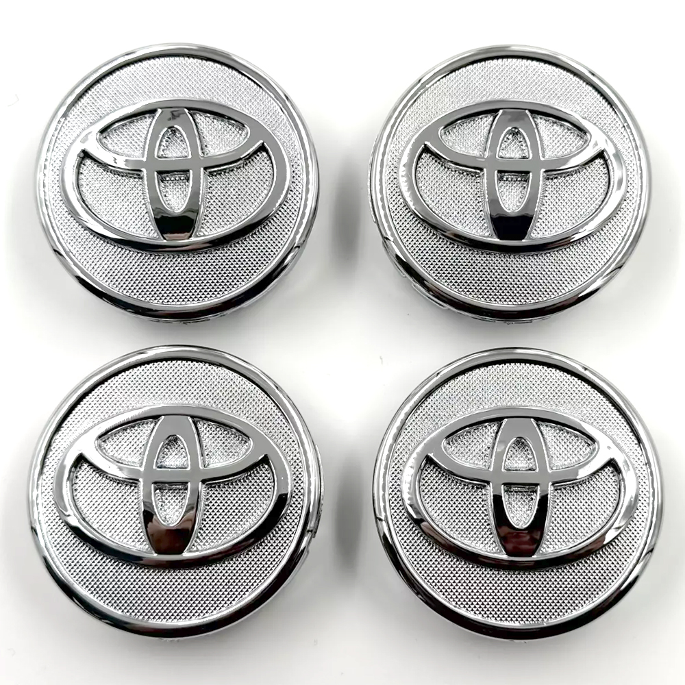 SET 4 TOYOTA WHEEL CENTER CAPS 57 MM SILVER/CHROME COROLLA PRIUS YARIS