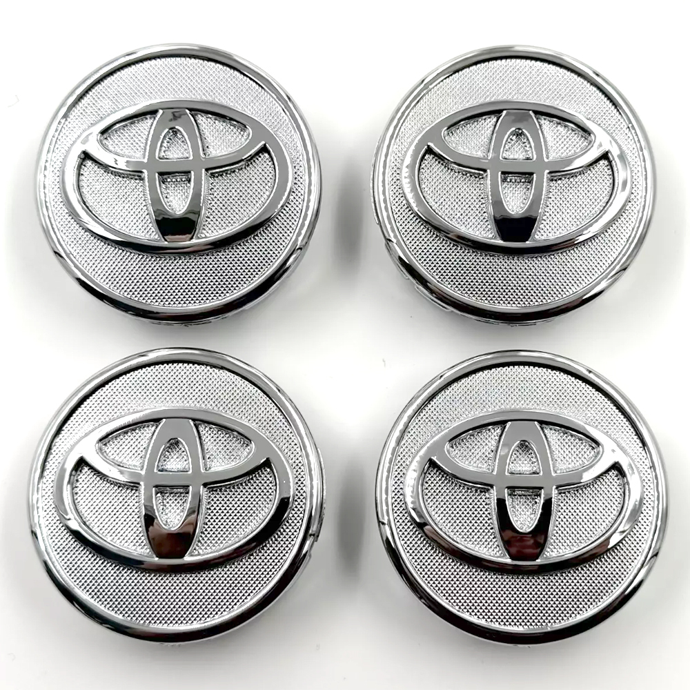 SET 4 TOYOTA WHEEL CENTER CAPS 57 MM SILVER/CHROME COROLLA PRIUS YARIS