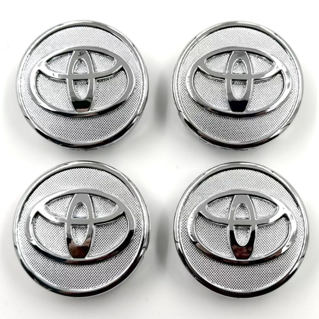 SET 4 TOYOTA WHEEL CENTER CAPS 57 MM SILVER/CHROME COROLLA PRIUS YARIS