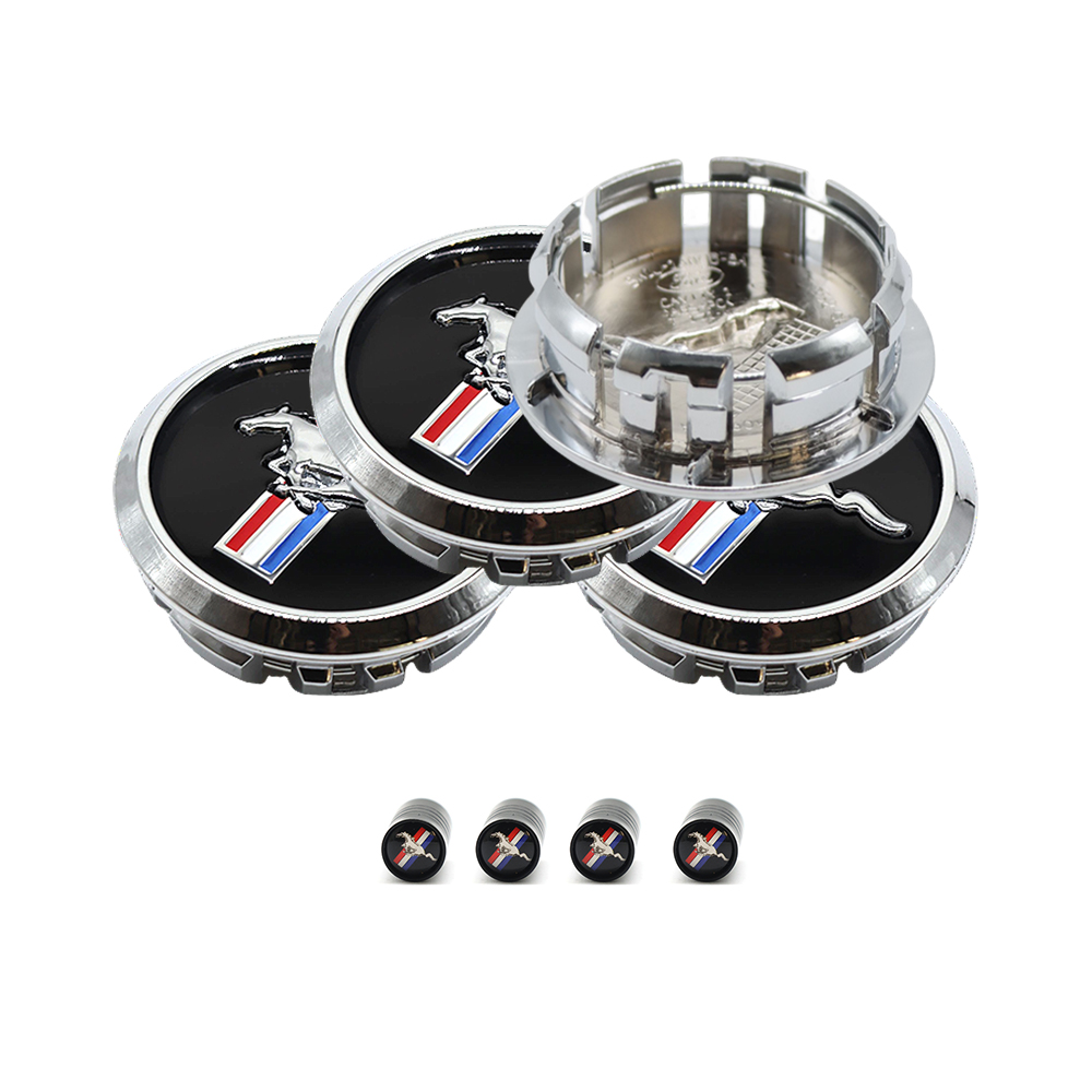 4Pcs 2004-2020 M-ustang Wheel Center Caps Chrome Black Running Horse Ford 5W1J 1A096 BA