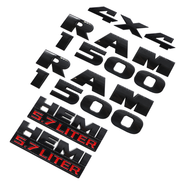 5PCS 2013-2018 RAM 1500 4X4 HEMI 5.7 Liter ABS Badge 3D Sticker Decal Glossy Black Red Dodge 68247897AA