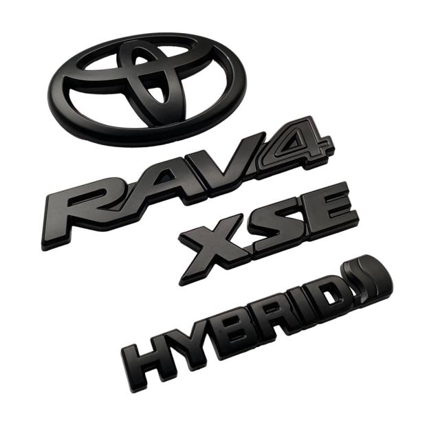 4PCS 2019-2024 RAV4 XSE Hybrid ABS Plastic Front Door Overlay Emblem Matte Black Toyota 