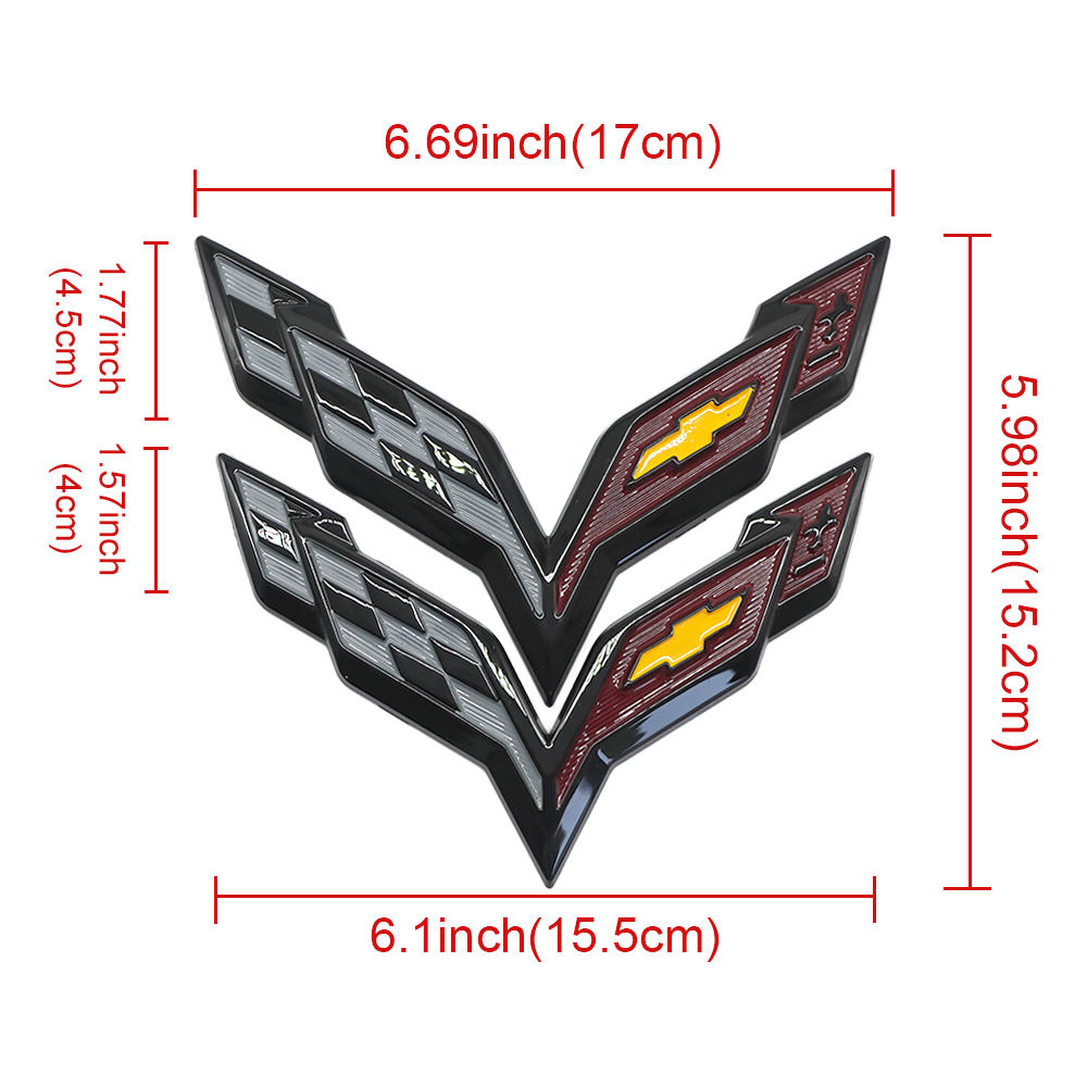 2pcs 2014-2019 C7 Corvette Plastic Front Hood Rear Crossed Flags Badge Gray Chevrolet 23168616 23168615