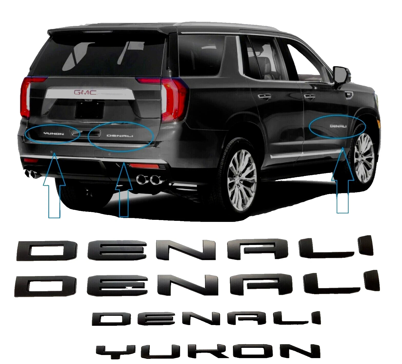 4Pcs 2021-2023 Yukon Yukon XL Plastic 3D Door Side Rear Letters Gloss Black GMC