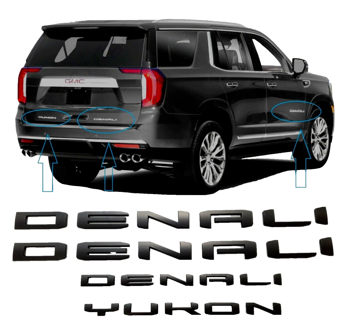 4Pcs 2021-2023 Yukon Yukon XL Plastic 3D Door Side Rear Letters Gloss Black GMC