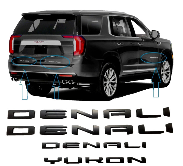 4Pcs 2021-2023 Yukon Yukon XL Plastic 3D Door Side Rear Letters Gloss Black GMC