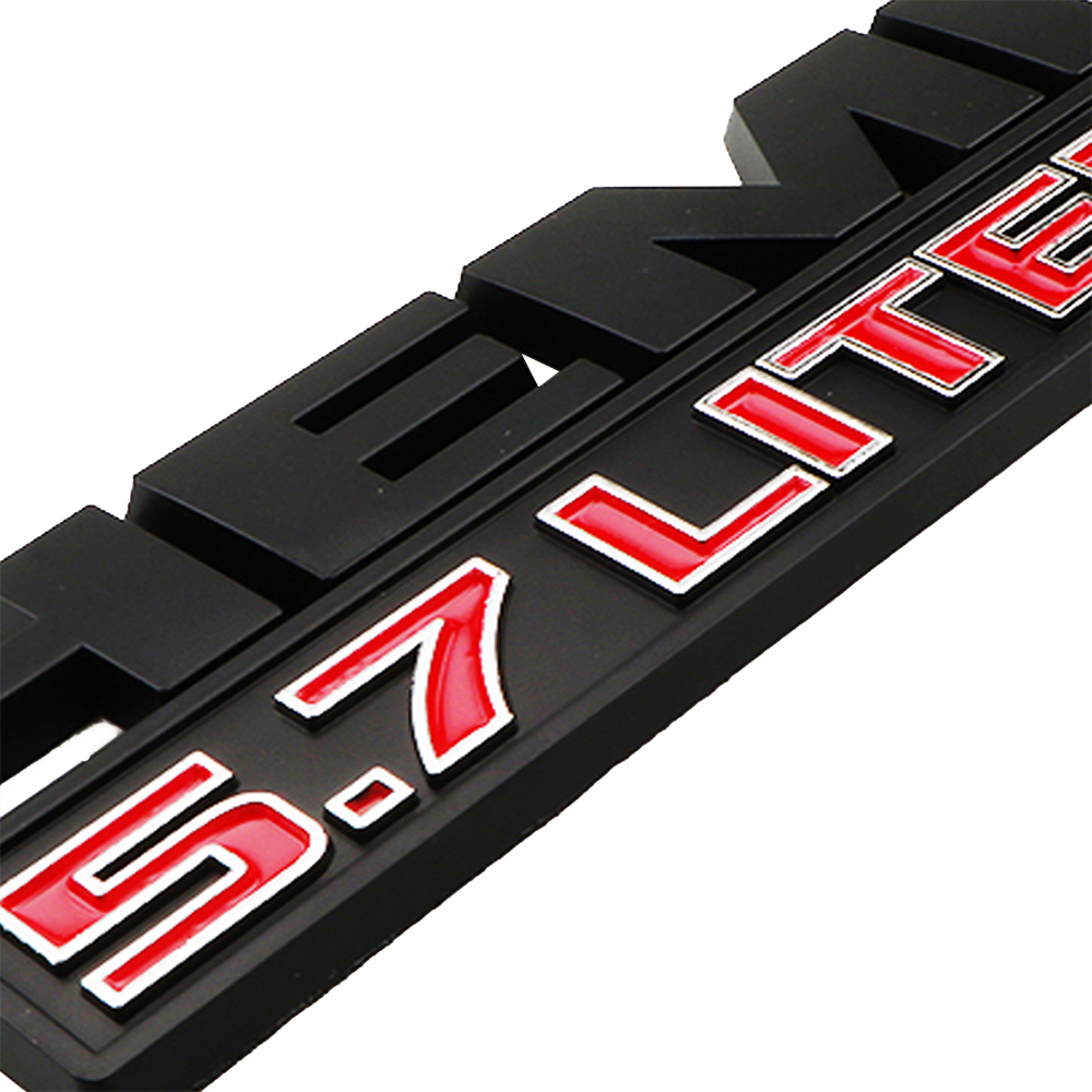 2PCS HEMI 5.7 LITER Black Red 3D Sticker Side Fender Emblems Badges For RAM 1500