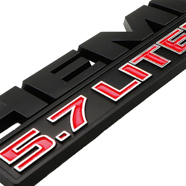 2PCS HEMI 5.7 LITER Black Red 3D Sticker Side Fender Emblems Badges For RAM 1500