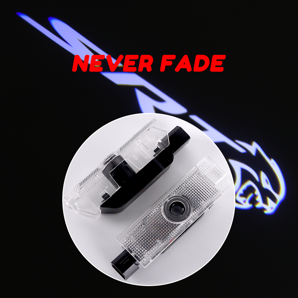 2PCS Challenger Hellcat SRT 2015-2022 Quartz Glass Never Fade Ghost LED Door Step Courtesy Shadow Lights White Dodge