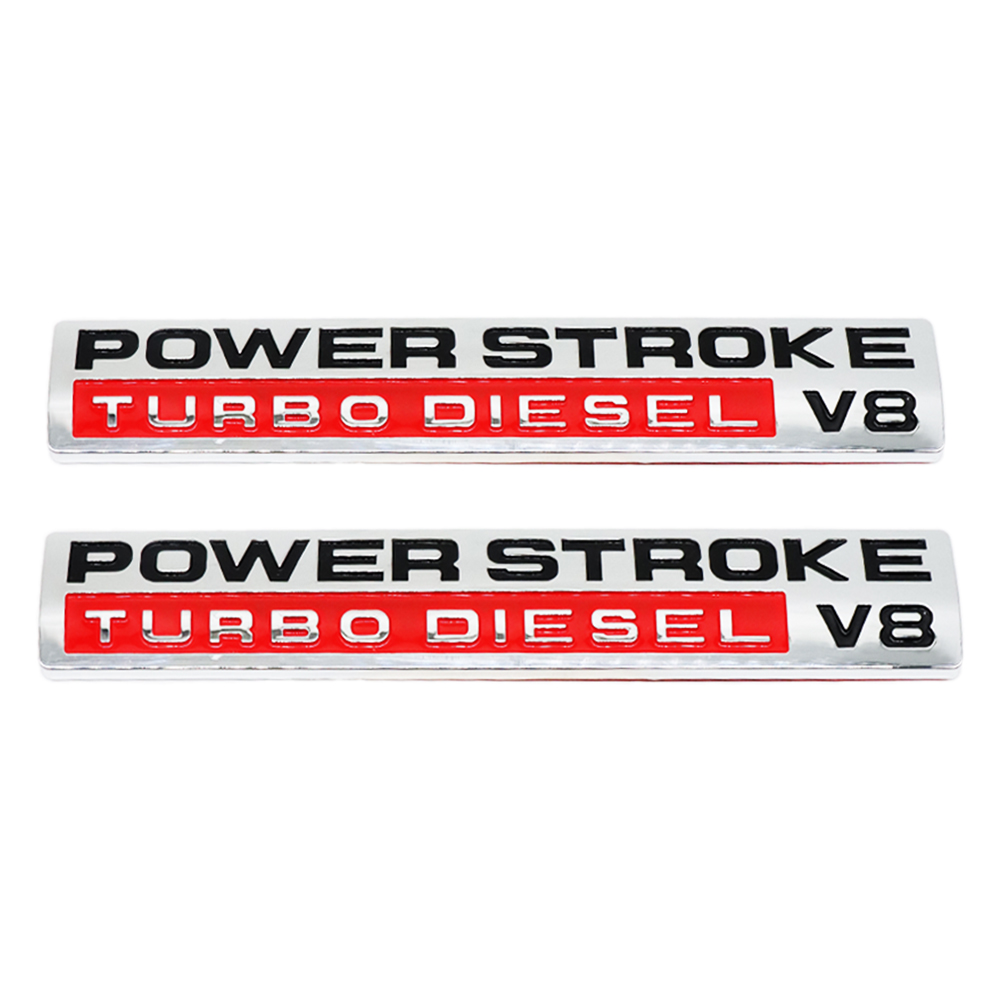 2pcs For 05-10 POWER STROKE Turbo DIESEL V8 Door Side Fender Badge Chrome Red Ford 5C3Z9942528AA