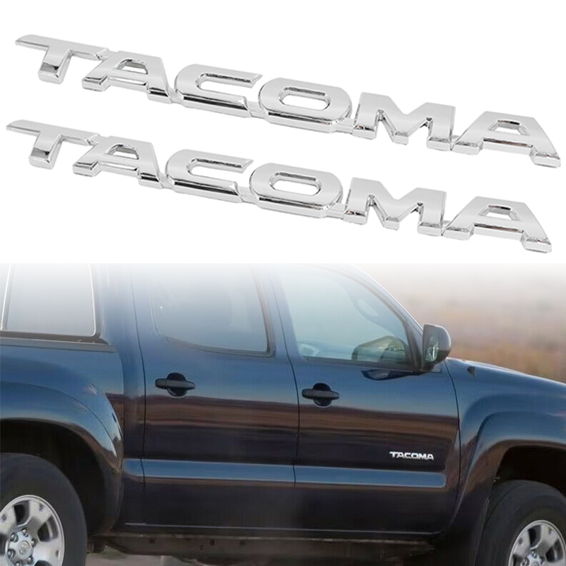 For 2005-2015 Tacoma Left Right Door Tailgate Emblems Logo Gloss Silver Badges