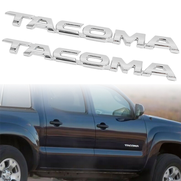 For 2005-2015 Tacoma Left Right Door Tailgate Emblems Logo Gloss Silver Badges