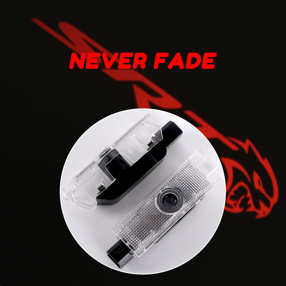2PCS Challenger Hellcat SRT 2015-2022 Quartz Glass Never Fade Ghost LED Door Step Courtesy Shadow Lights Red Dodge