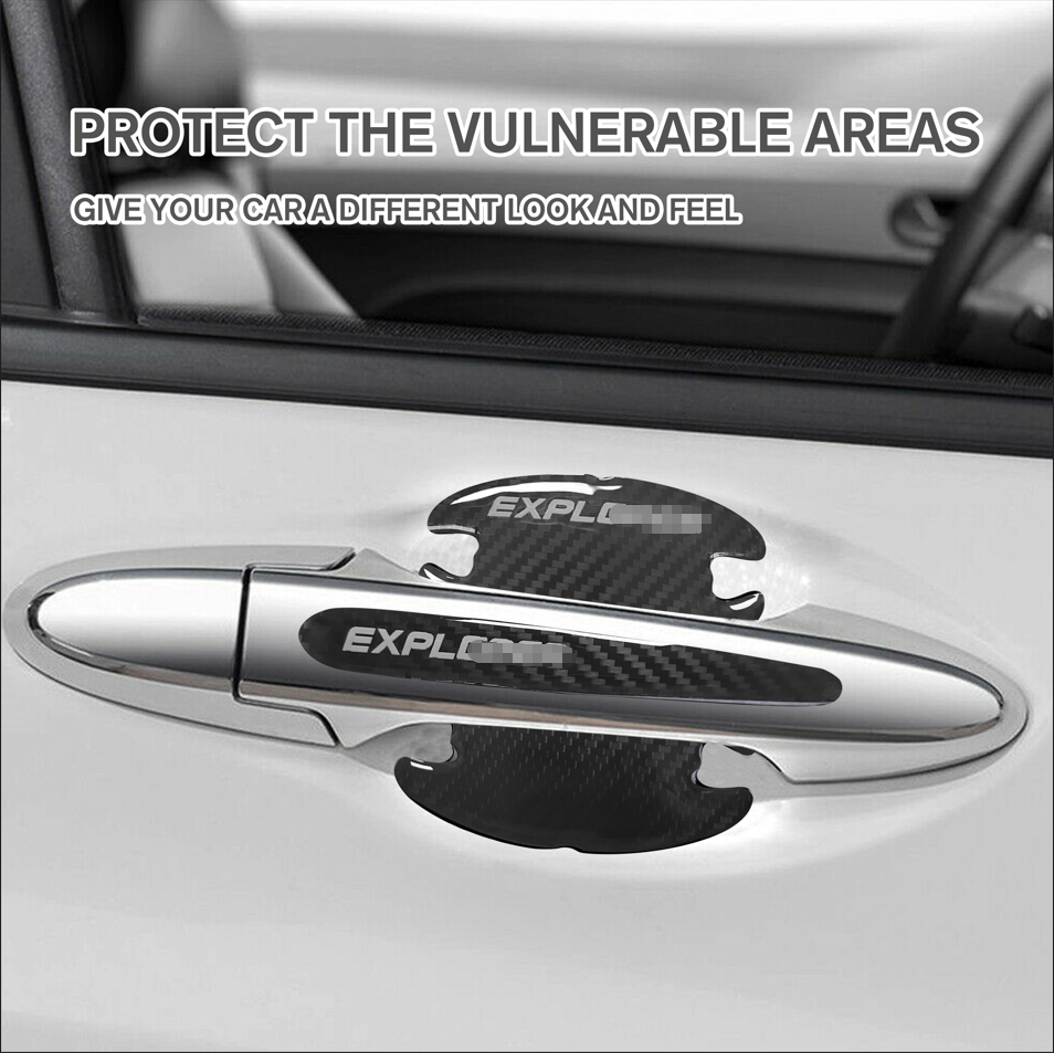 12Pcs Universal Explorer Car Handle Scratch Sticker & Door Sill Pedal Black Stickers Set