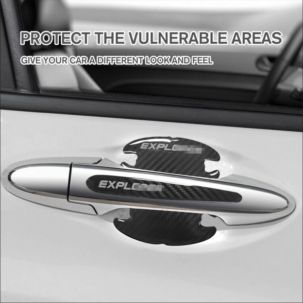12Pcs Universal Explorer Car Handle Scratch Sticker & Door Sill Pedal Black Stickers Set
