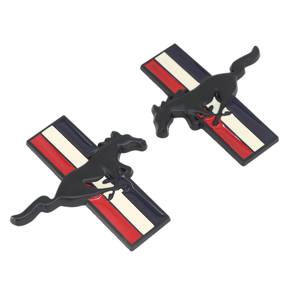 Ford Mustang GT Side Fender Running Horse Emblems Badges Nameplate 3D Stickers Decals Black Blue White 2PCS SET  