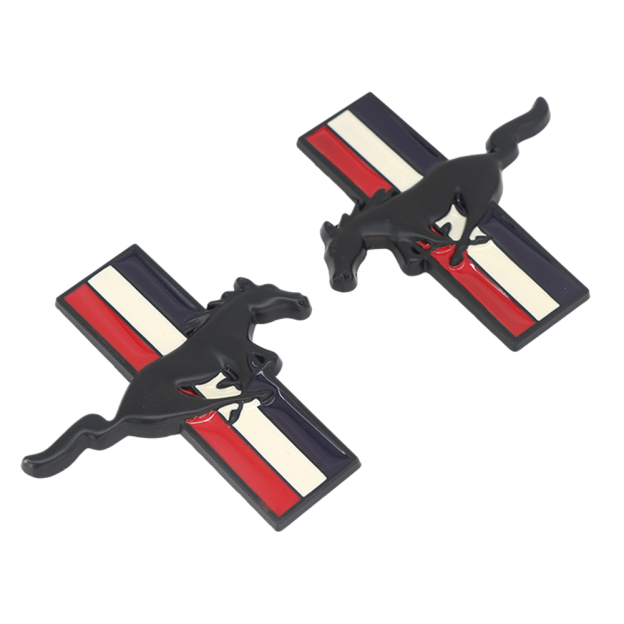 Ford Mustang GT Side Fender Running Horse Emblems Badges Nameplate 3D Stickers Decals Black Blue White 2PCS SET  