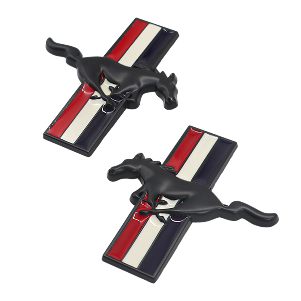 Ford Mustang GT Side Fender Running Horse Emblems Badges Nameplate 3D Stickers Decals Black Blue White 2PCS SET  