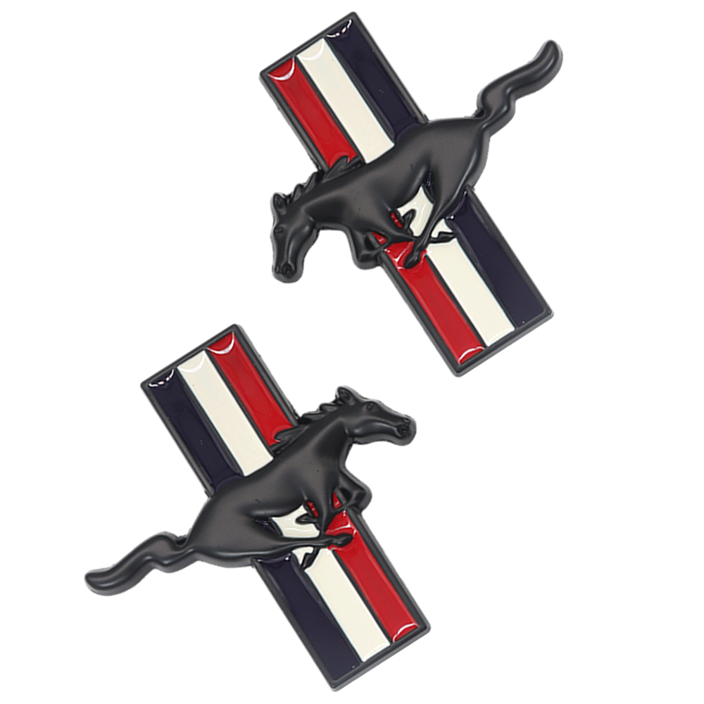 Ford Mustang GT Side Fender Running Horse Emblems Badges Nameplate 3D Stickers Decals Black Blue White 2PCS SET  