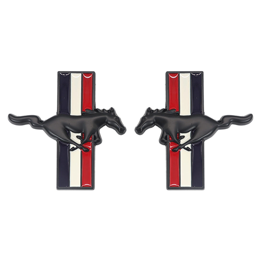 Ford Mustang GT Side Fender Running Horse Emblems Badges Nameplate 3D Stickers Decals Black Blue White 2PCS SET  