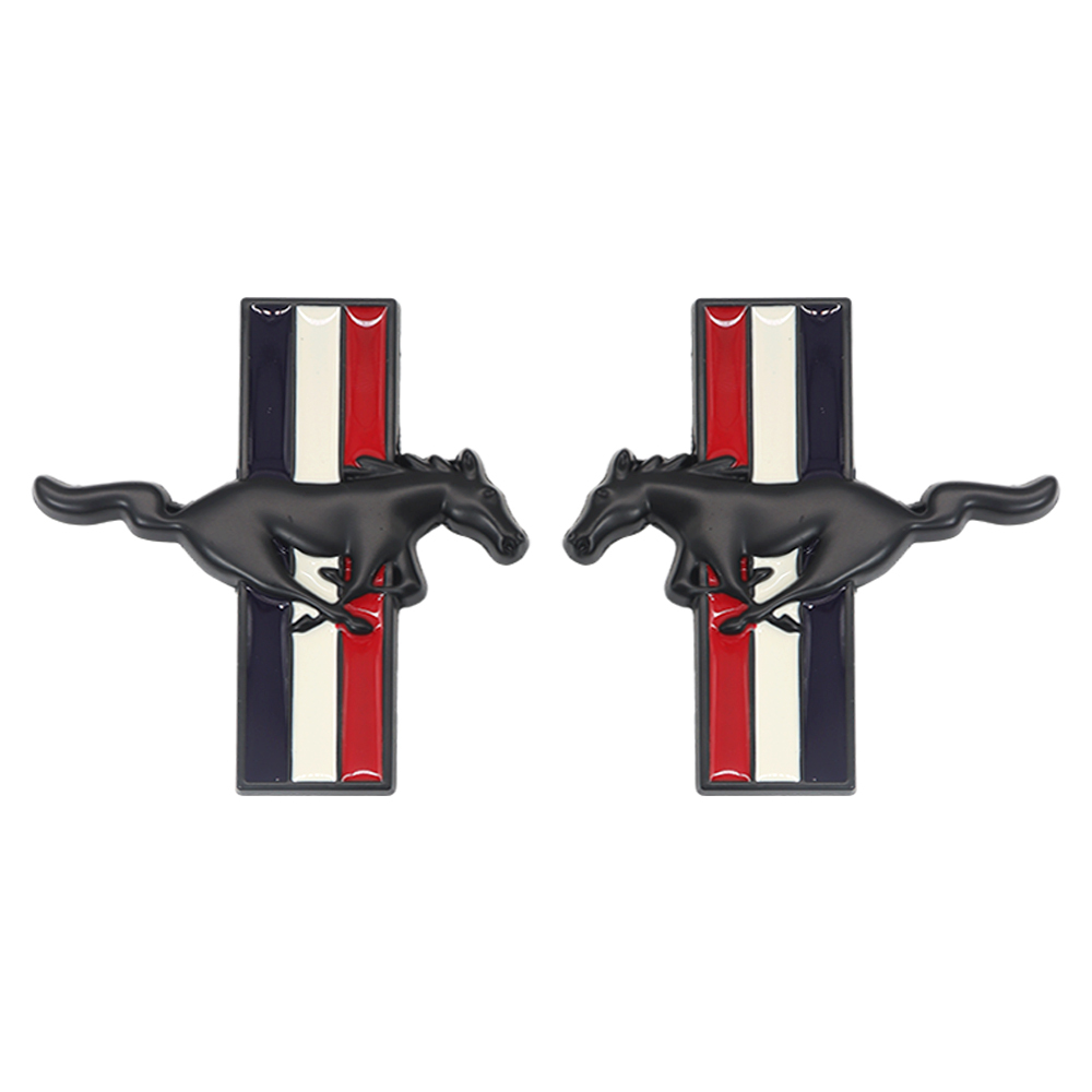 Ford Mustang GT Side Fender Running Horse Emblems Badges Nameplate 3D Stickers Decals Black Blue White 2PCS SET  